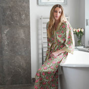 COTTON BLOCK PRINT KIMONO - GREEN AND PINK