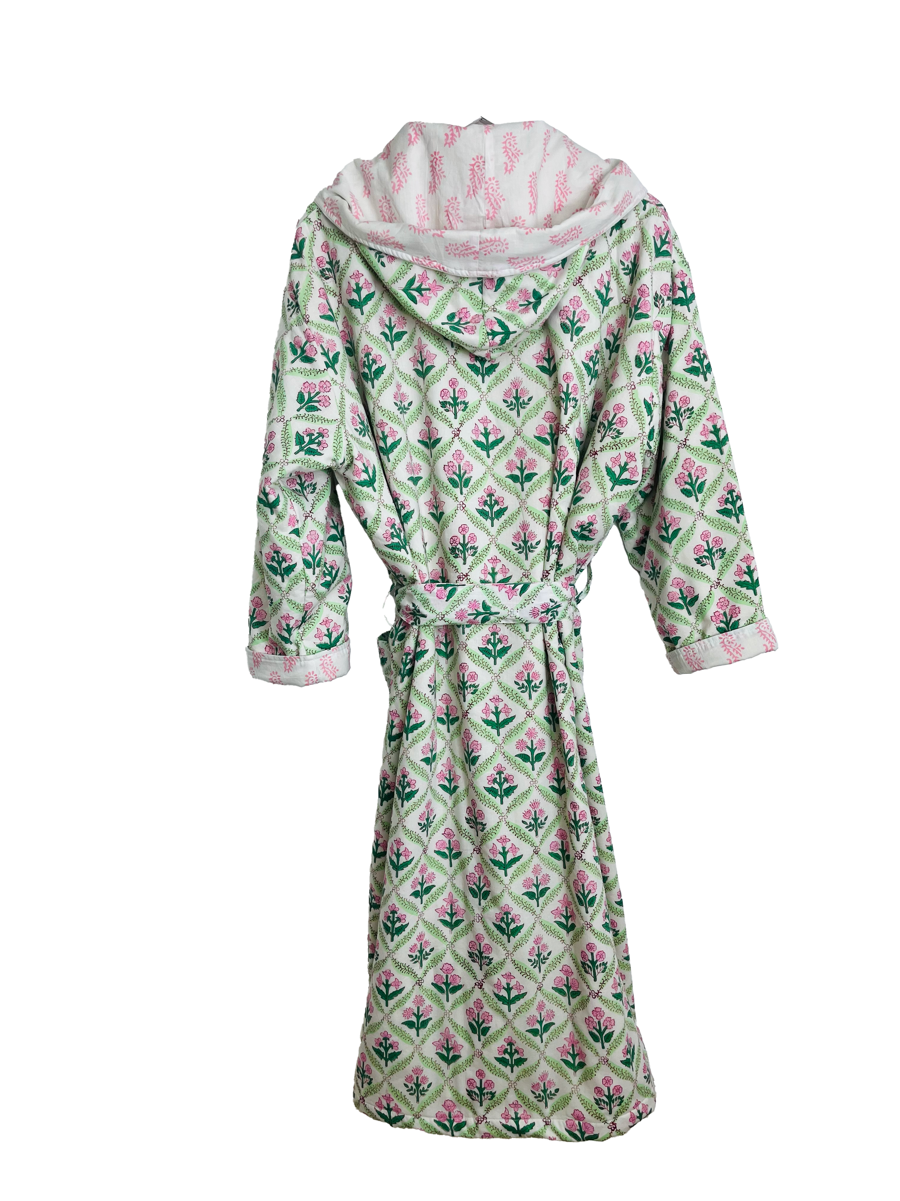 HOODED ROBE - PINK TRELLIS