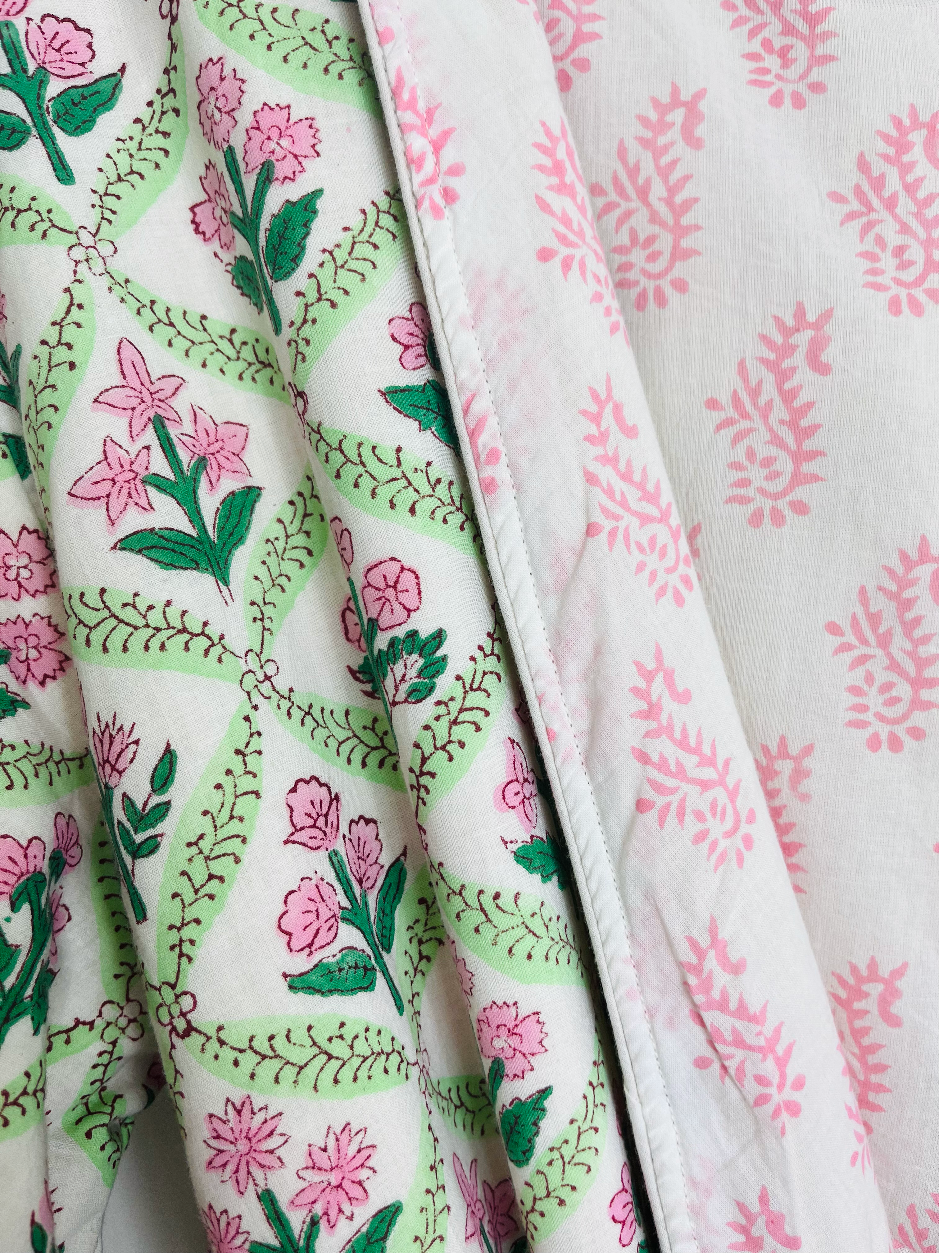 COTTON HOODED ROBE - PINK TRELLIS