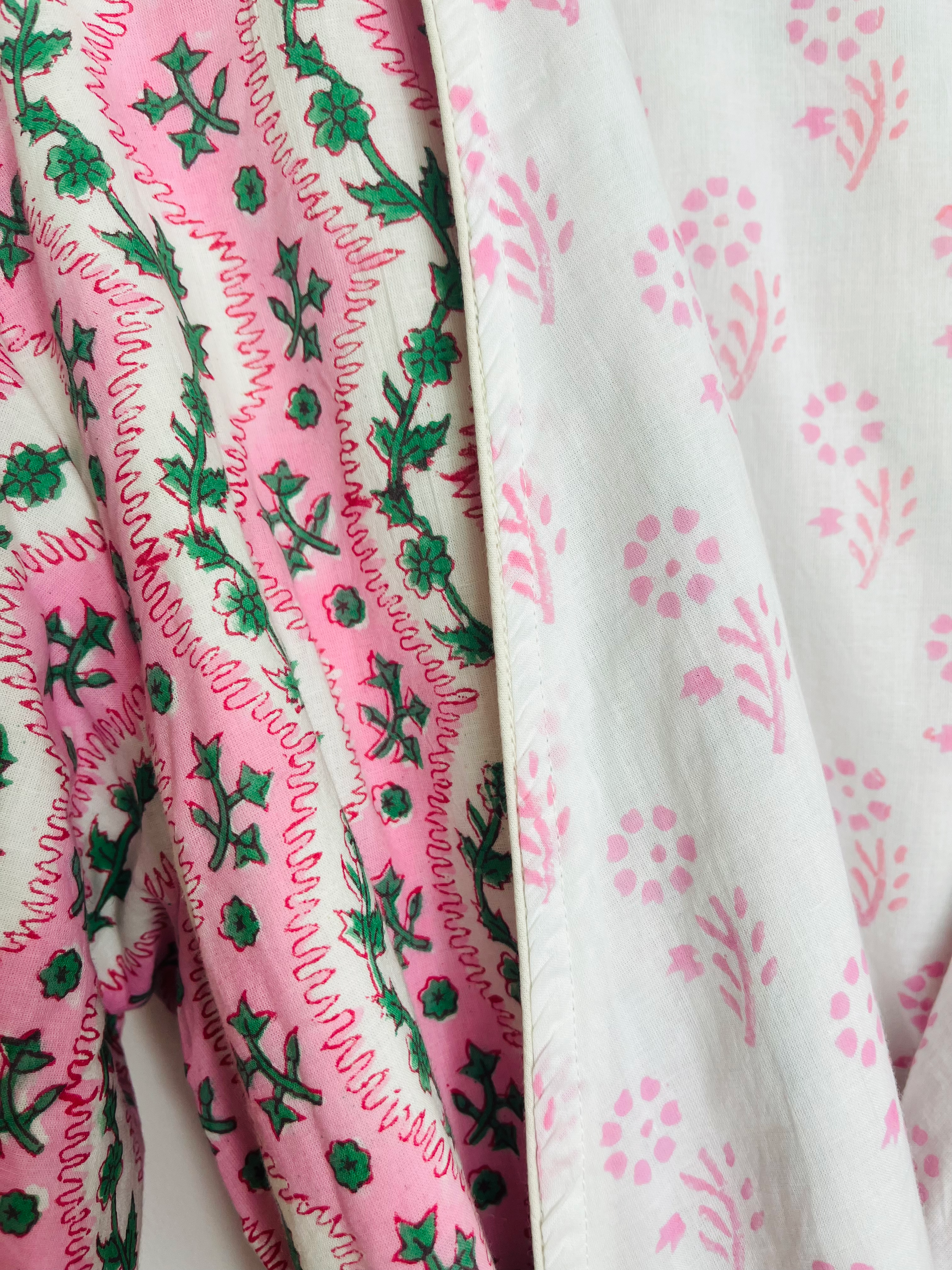 COTTON HOODED ROBE - PINK VINE