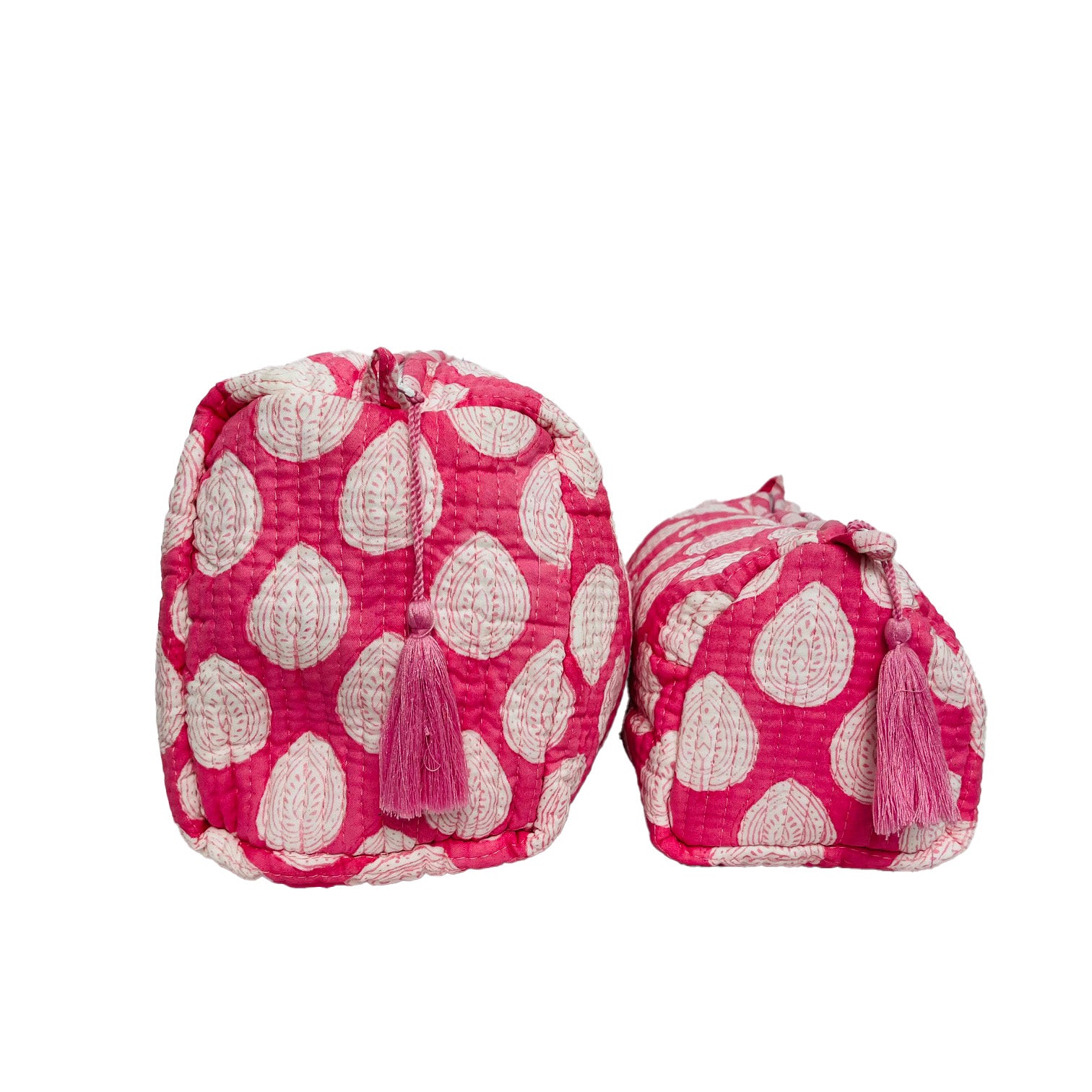 COTTON WASH BAGS - PINK LEAF