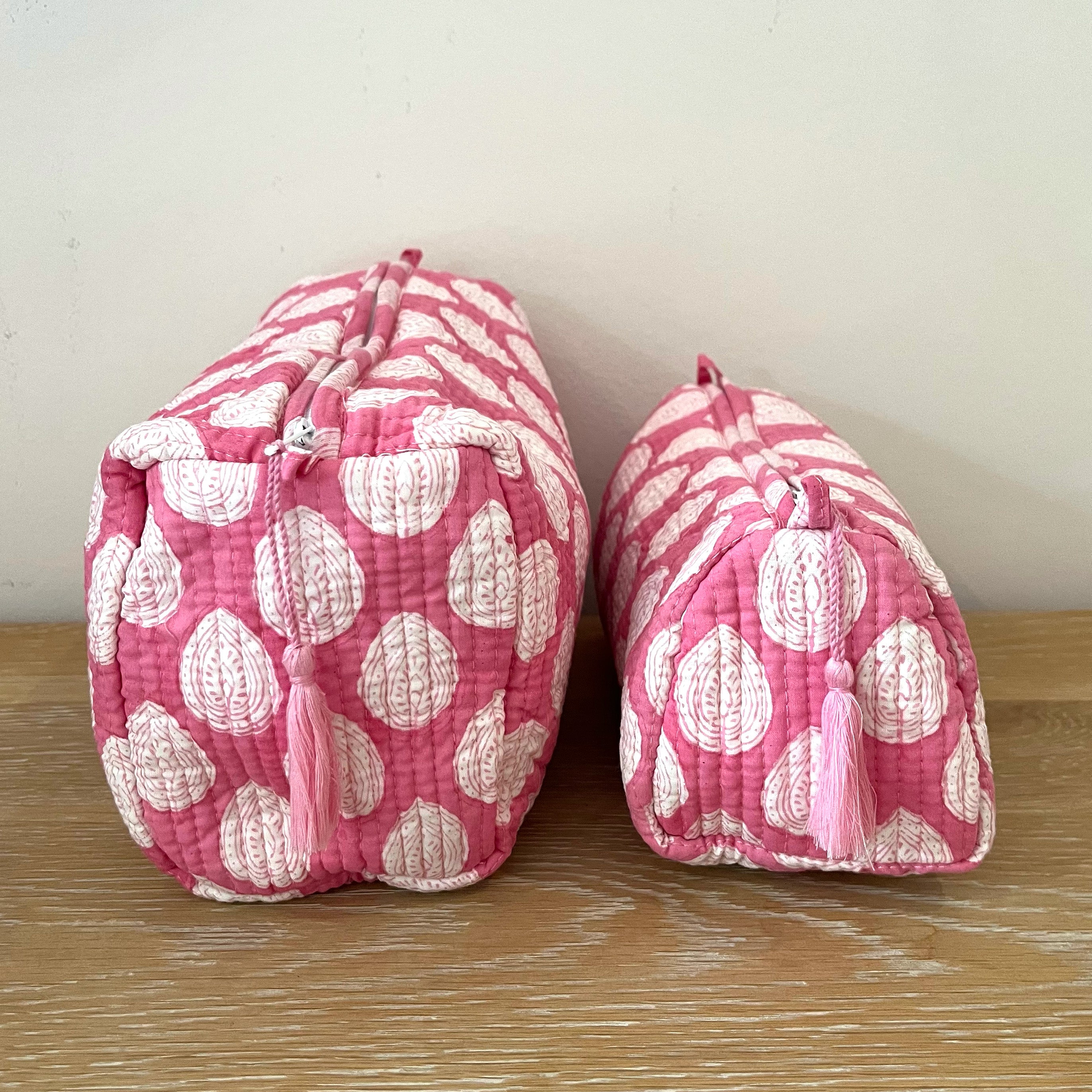 COTTON WASH BAGS - PINK LEAF