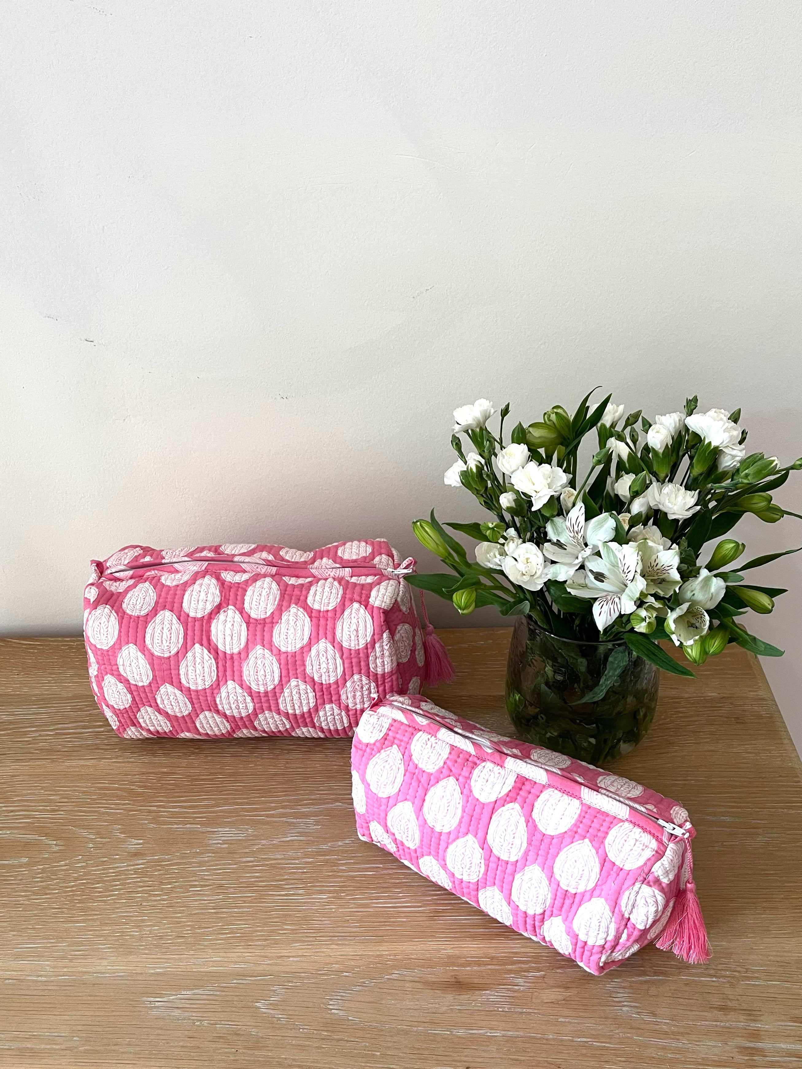 COTTON WASH BAGS - PINK LEAF