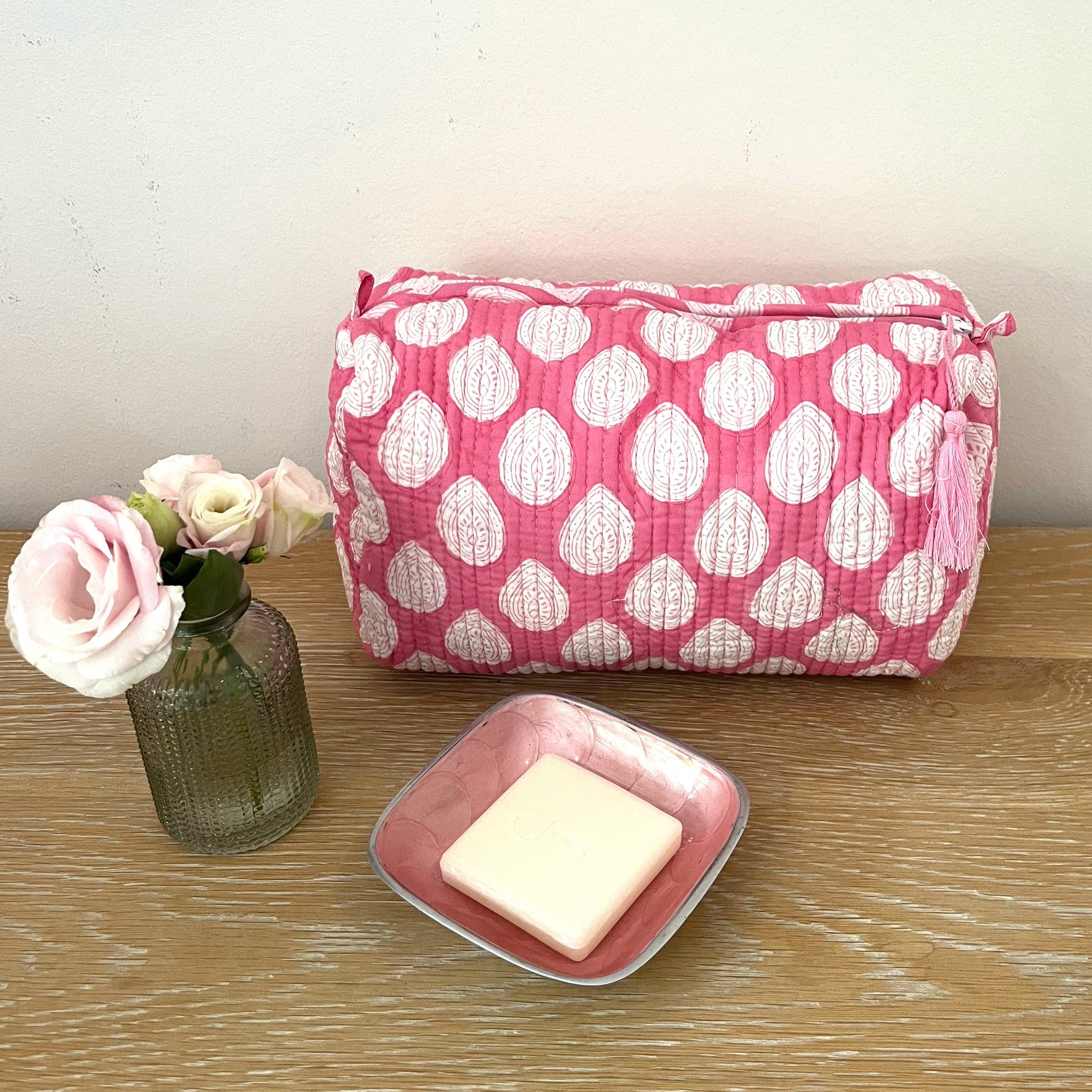 COTTON WASH BAGS - PINK LEAF