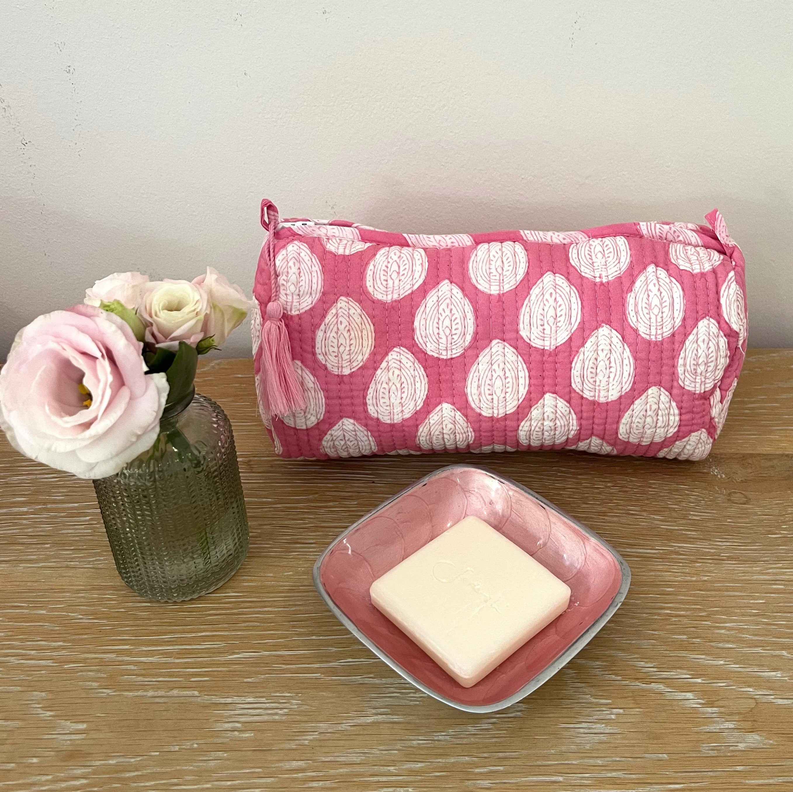 COTTON WASH BAGS - PINK LEAF
