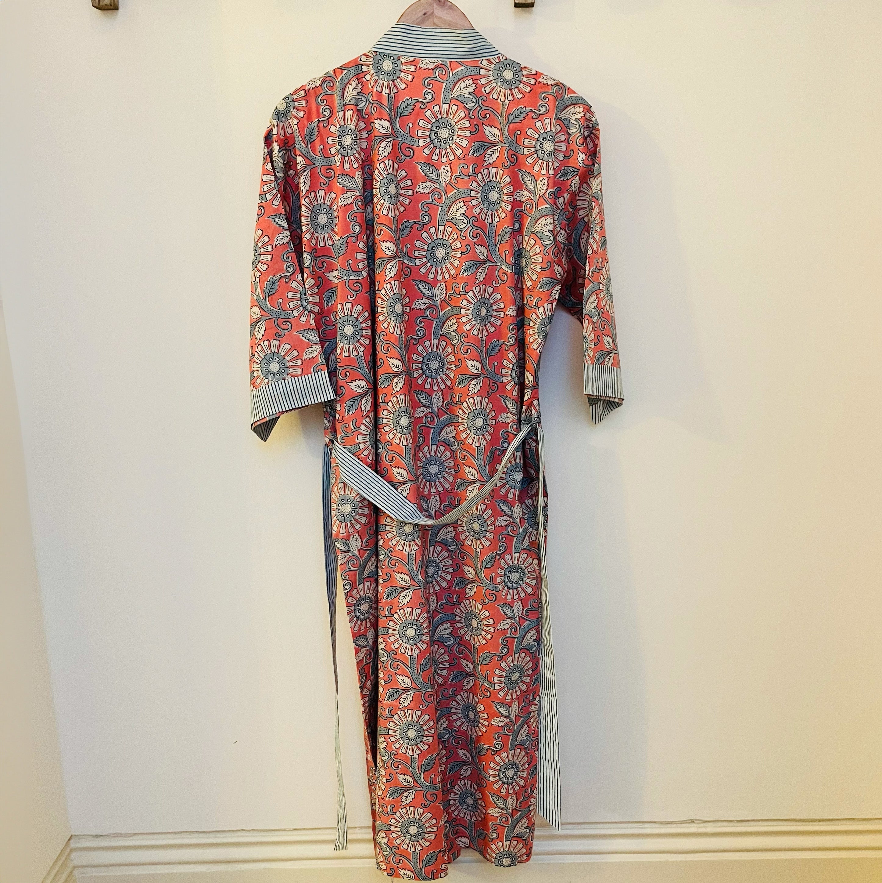 COTTON BLOCK PRINT KIMONO - ROSE AND POWDER BLUE