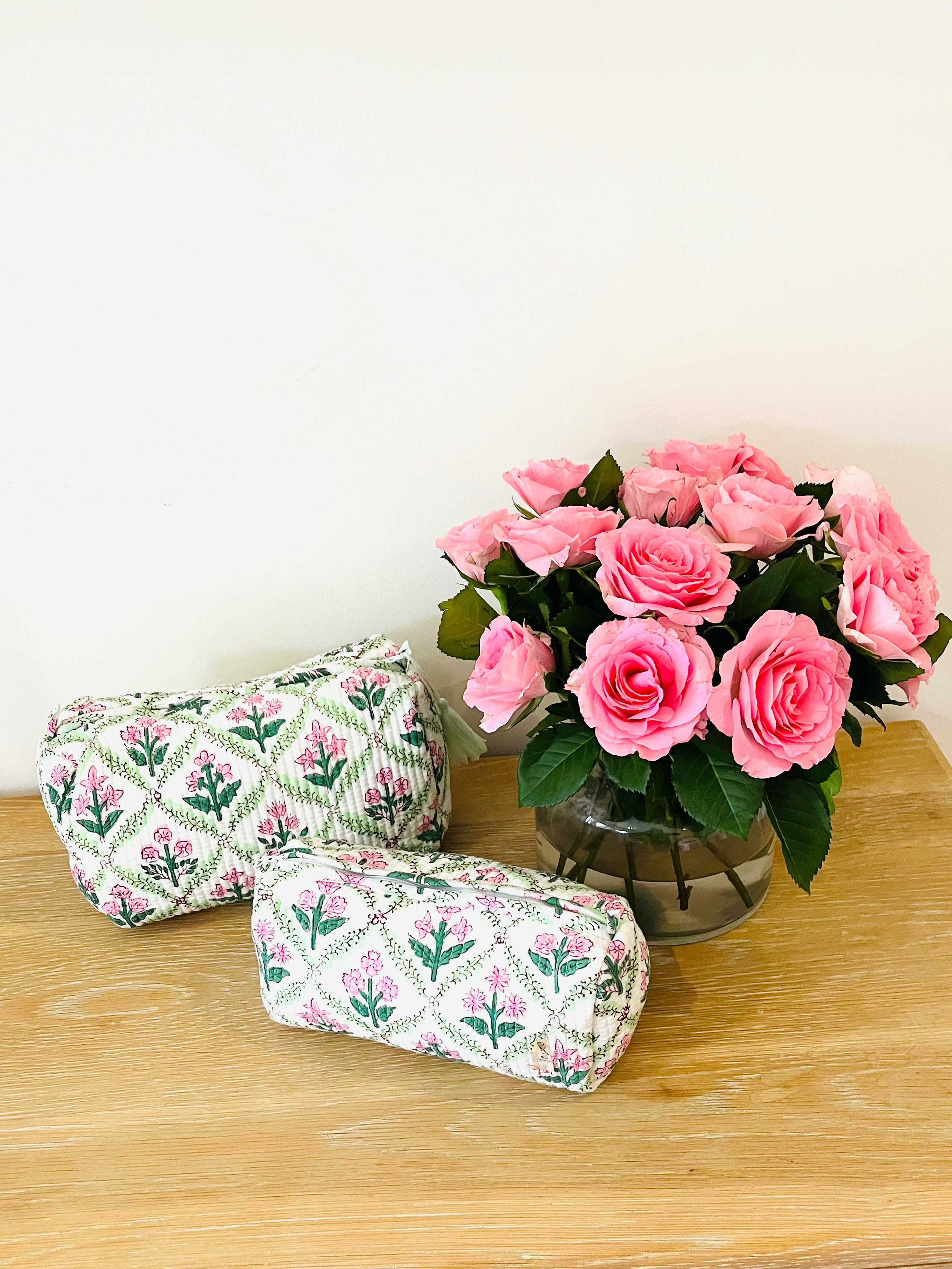 COTTON WASH BAG - PINK TRELLIS