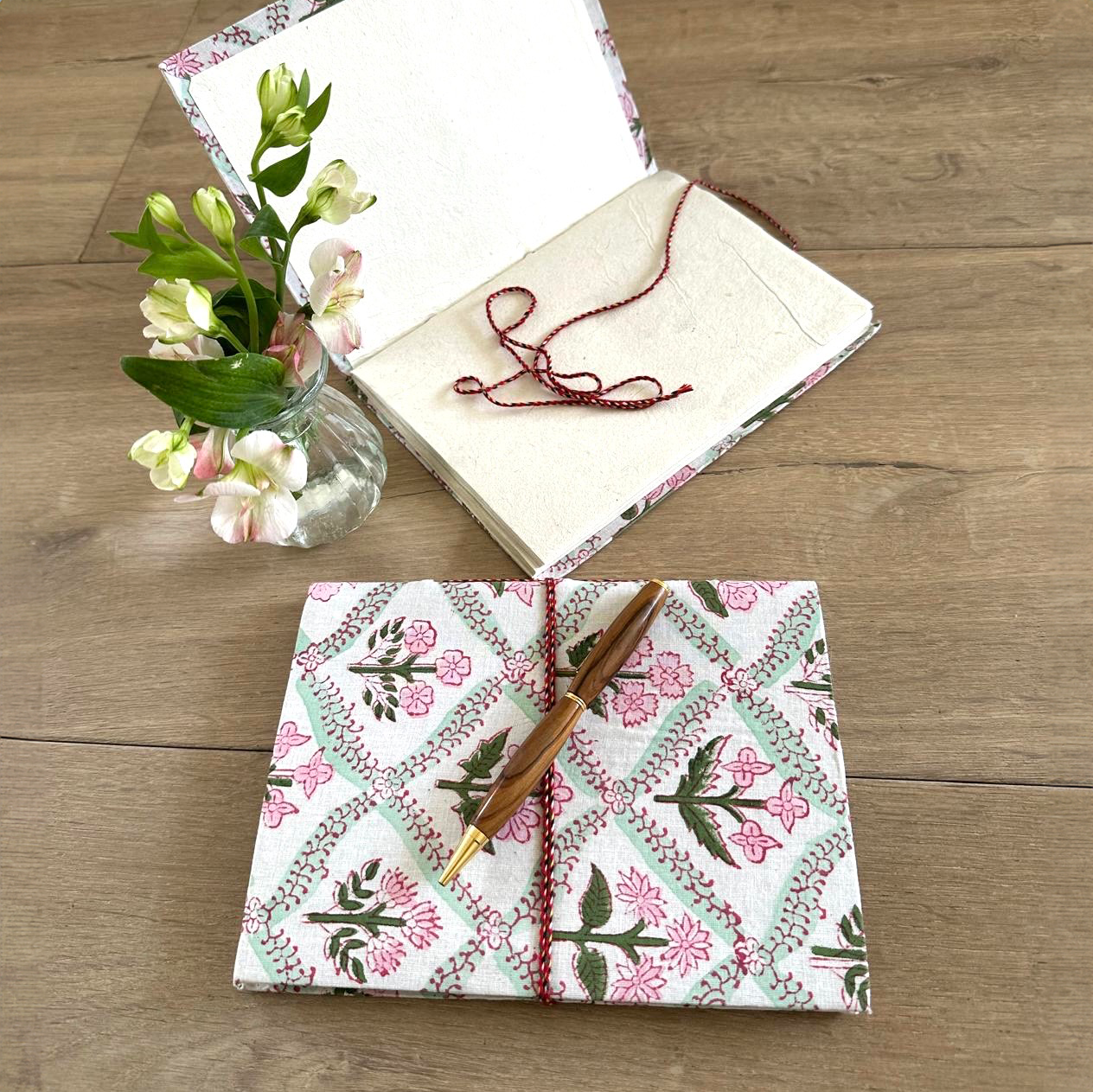 HAND MADE NOTEBOOK - PINK TRELLIS