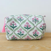 WASH BAG + MAKE UP POUCH SET - PINK TRELLIS