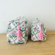 WASH BAG + MAKE UP POUCH SET - PINK TRELLIS