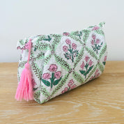 WASH BAG + MAKE UP POUCH SET - PINK TRELLIS