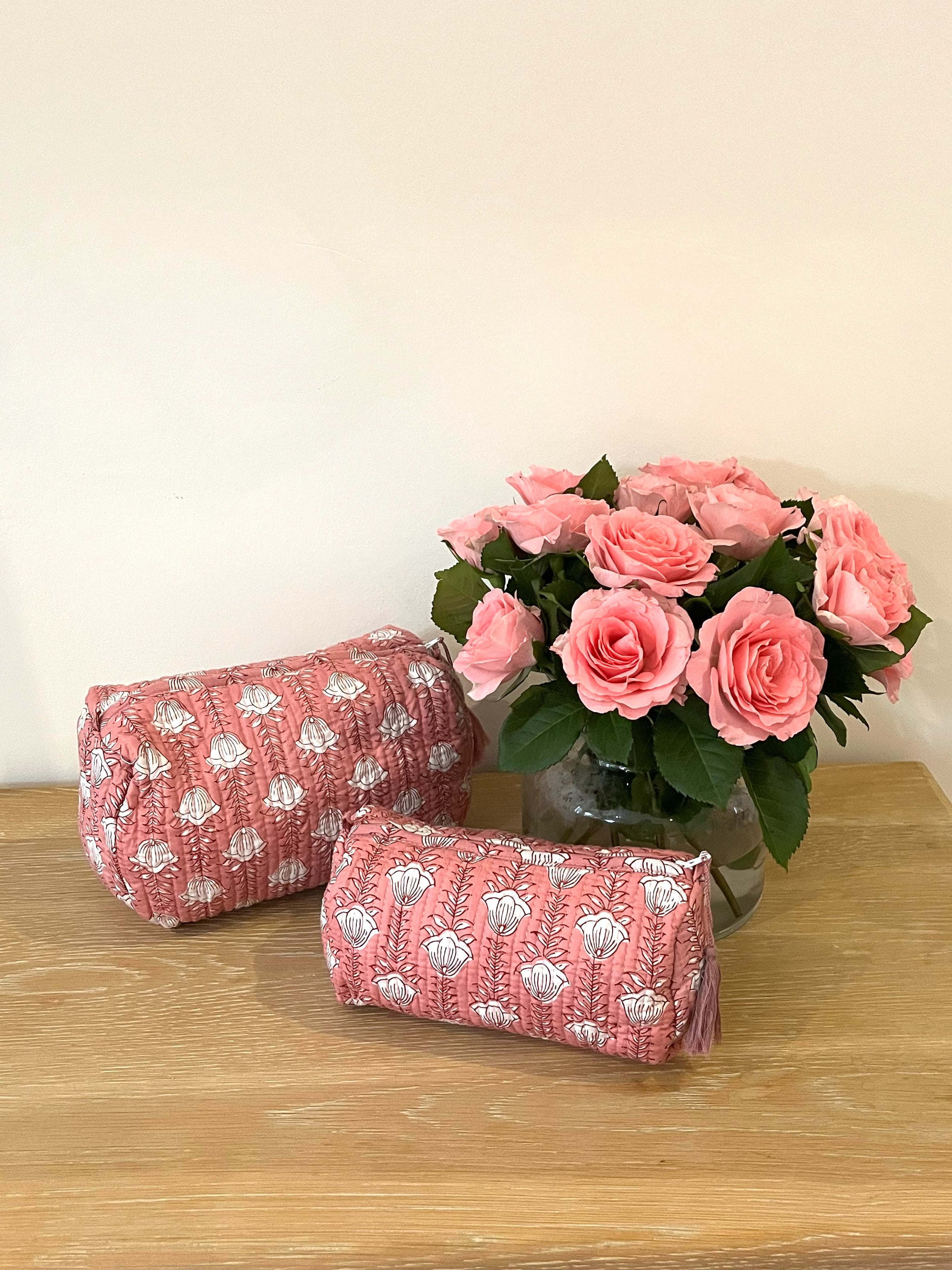 COTTON WASH BAG - PINK TULIP