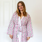 COTTON HOODED ROBE - PINK VINE