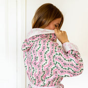 COTTON HOODED ROBE - PINK VINE