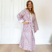 COTTON HOODED ROBE - PINK VINE