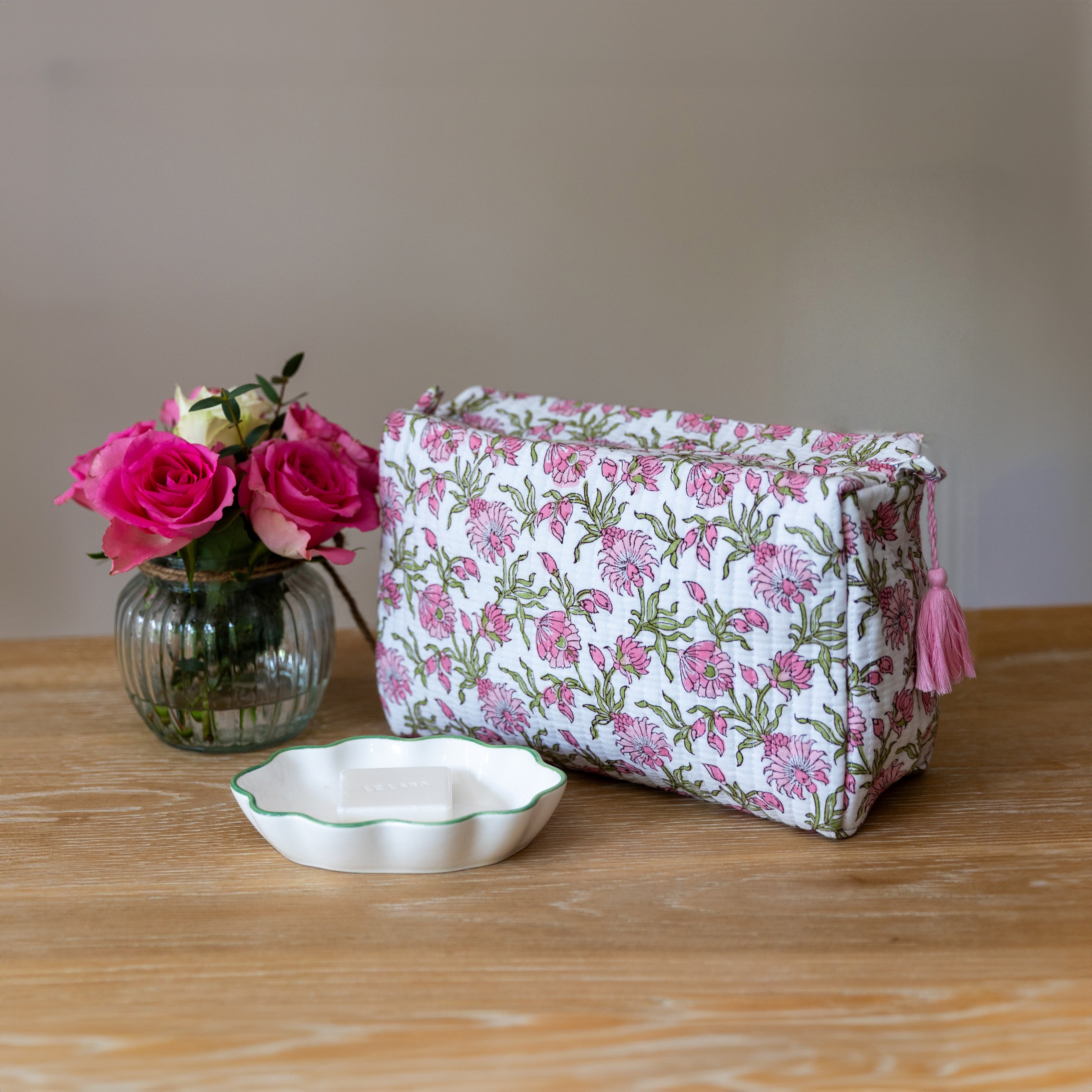 LARGE BATH BAG - PINK WILDFLOWERS