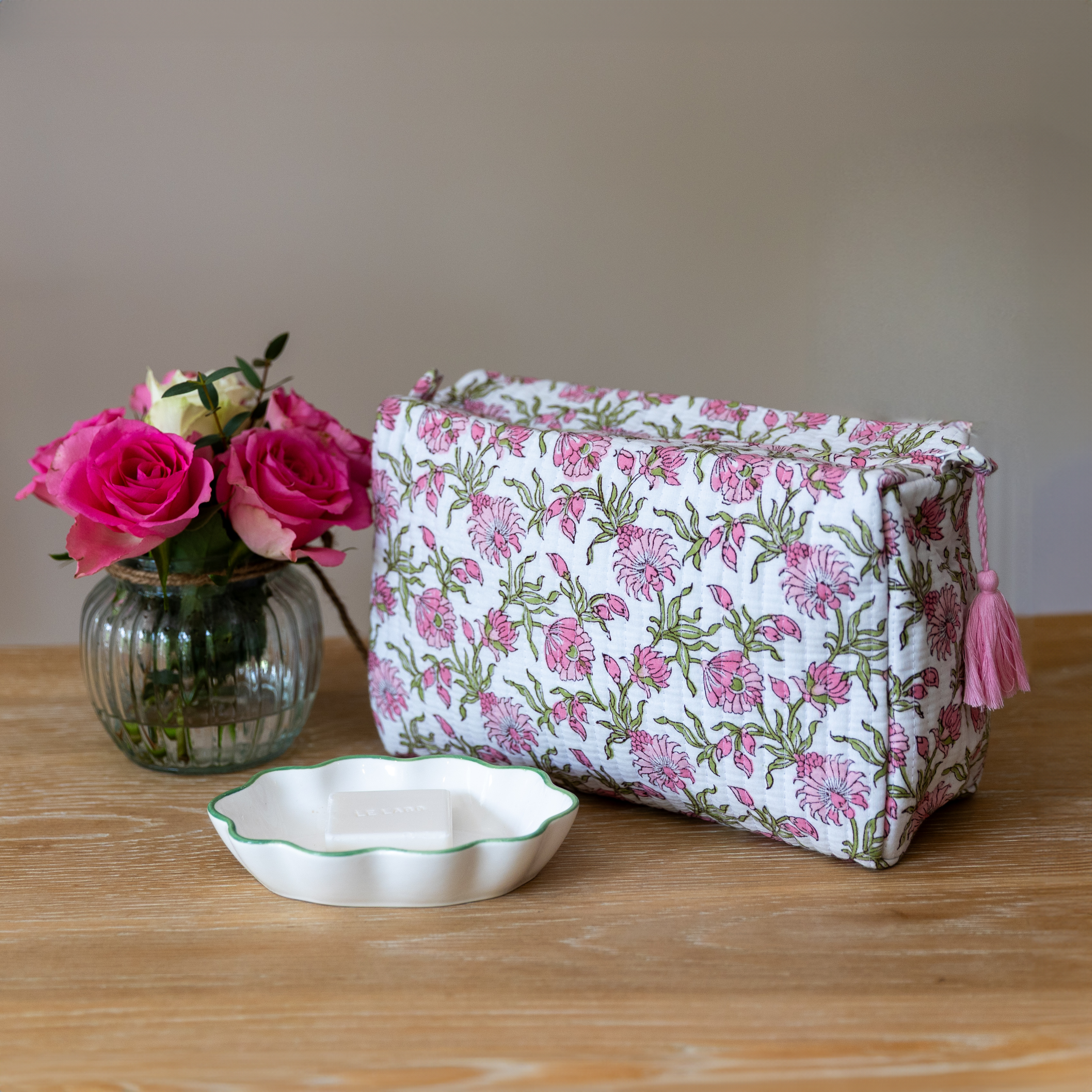 LARGE BATH BAG - PINK WILDFLOWERS