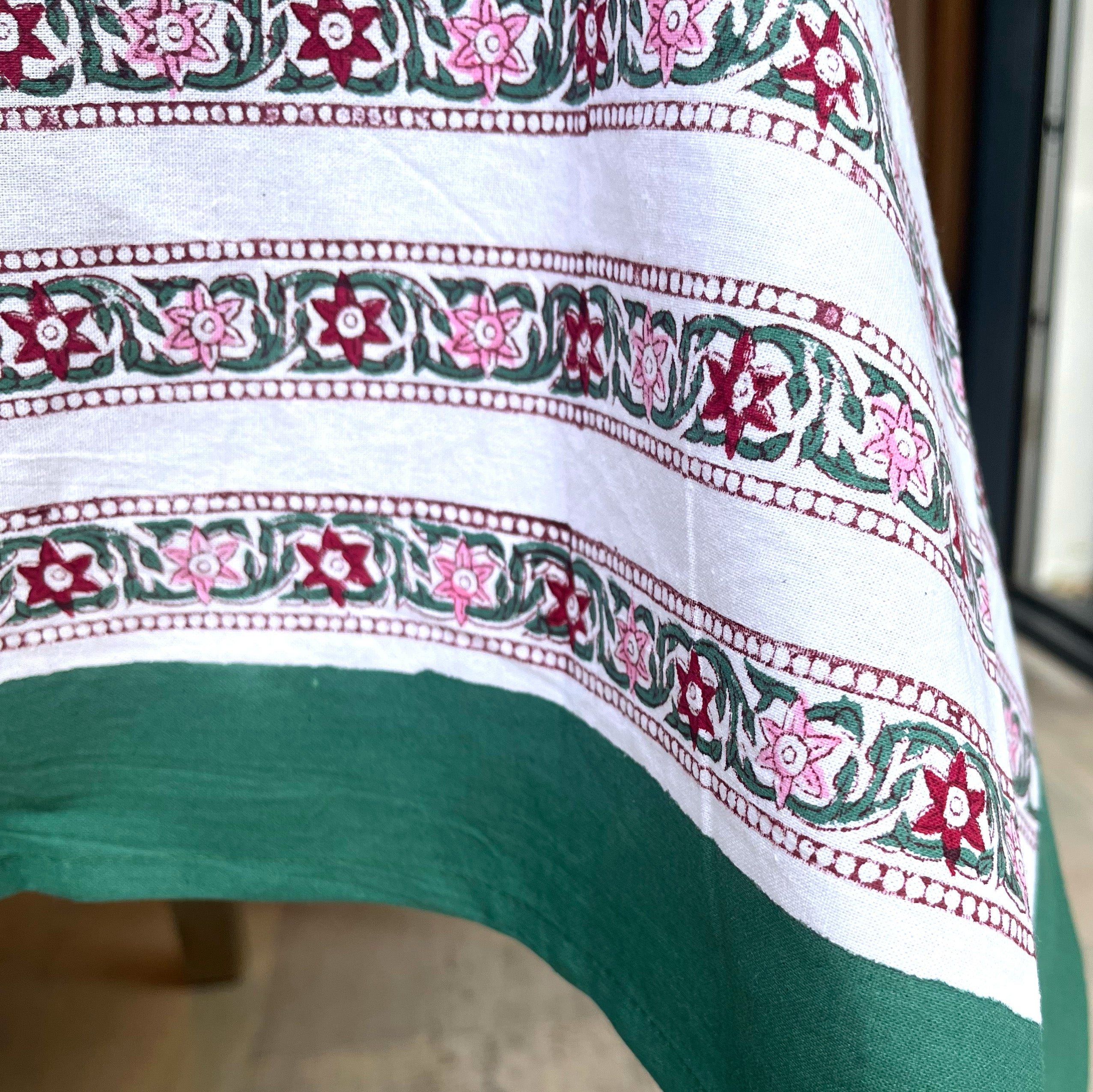HAND BLOCK TABLECLOTH - RAMBLING ROSE