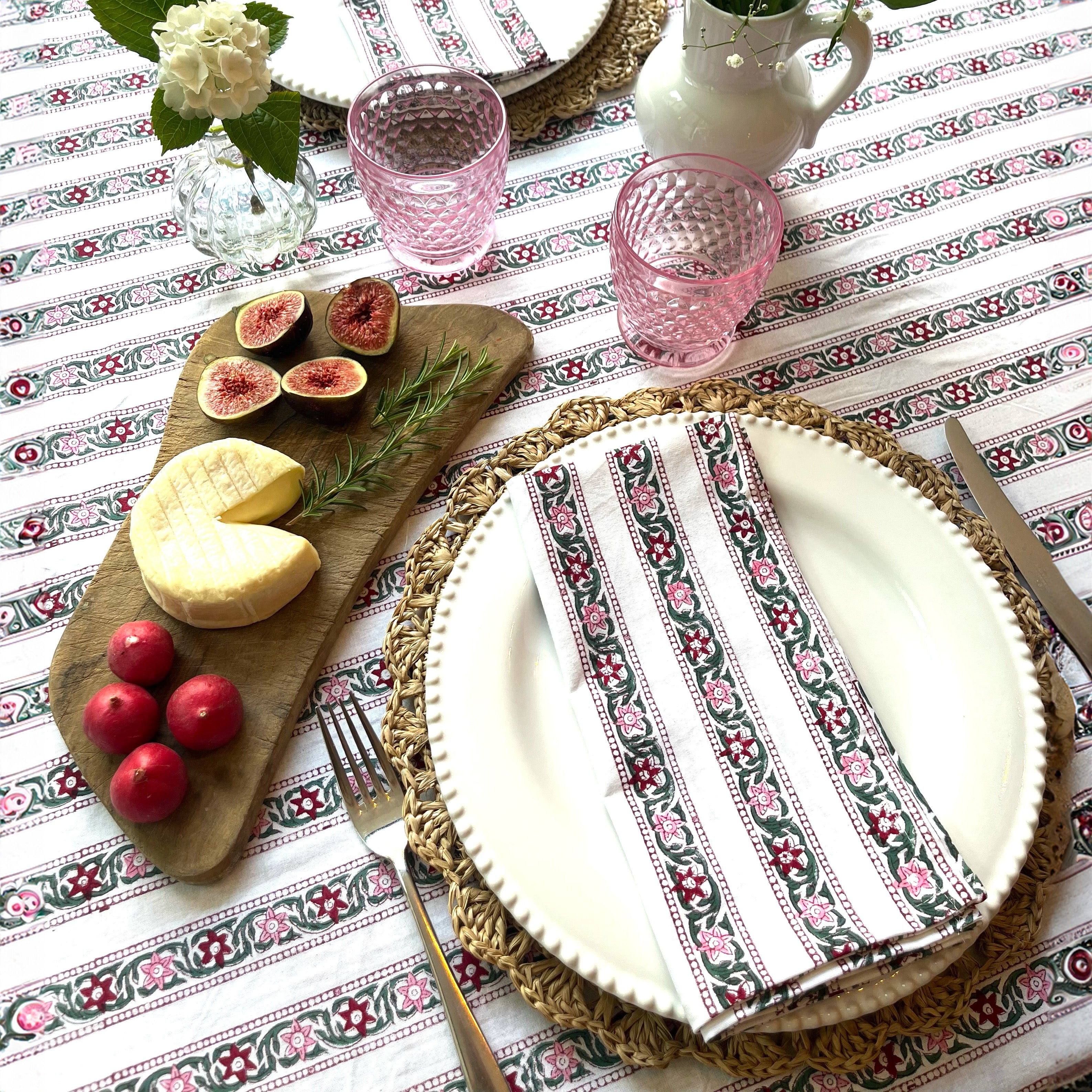 HAND BLOCK TABLECLOTH - RAMBLING ROSE