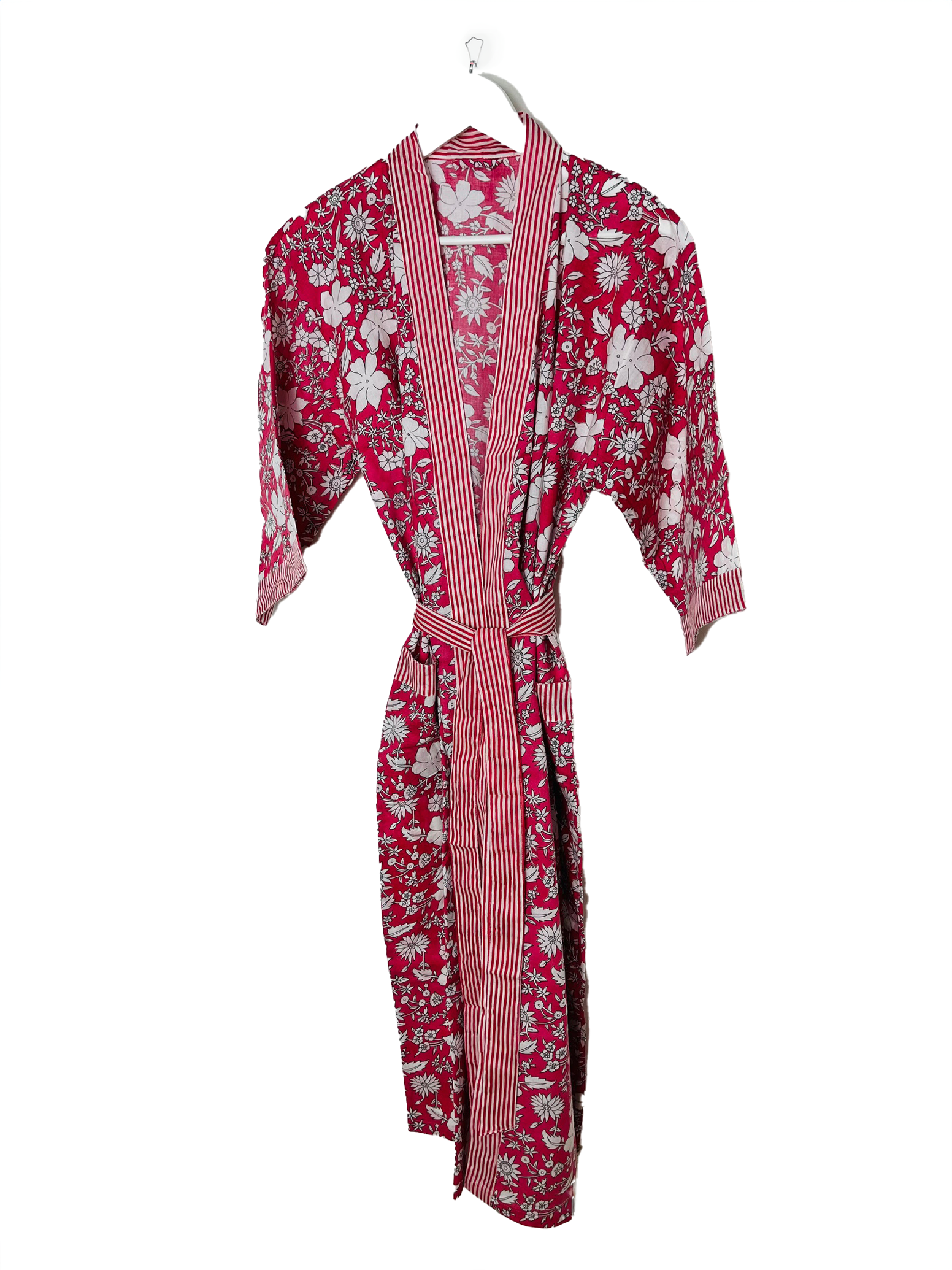 HAND PRINTED ROBE - ROSE PINK / WHITE