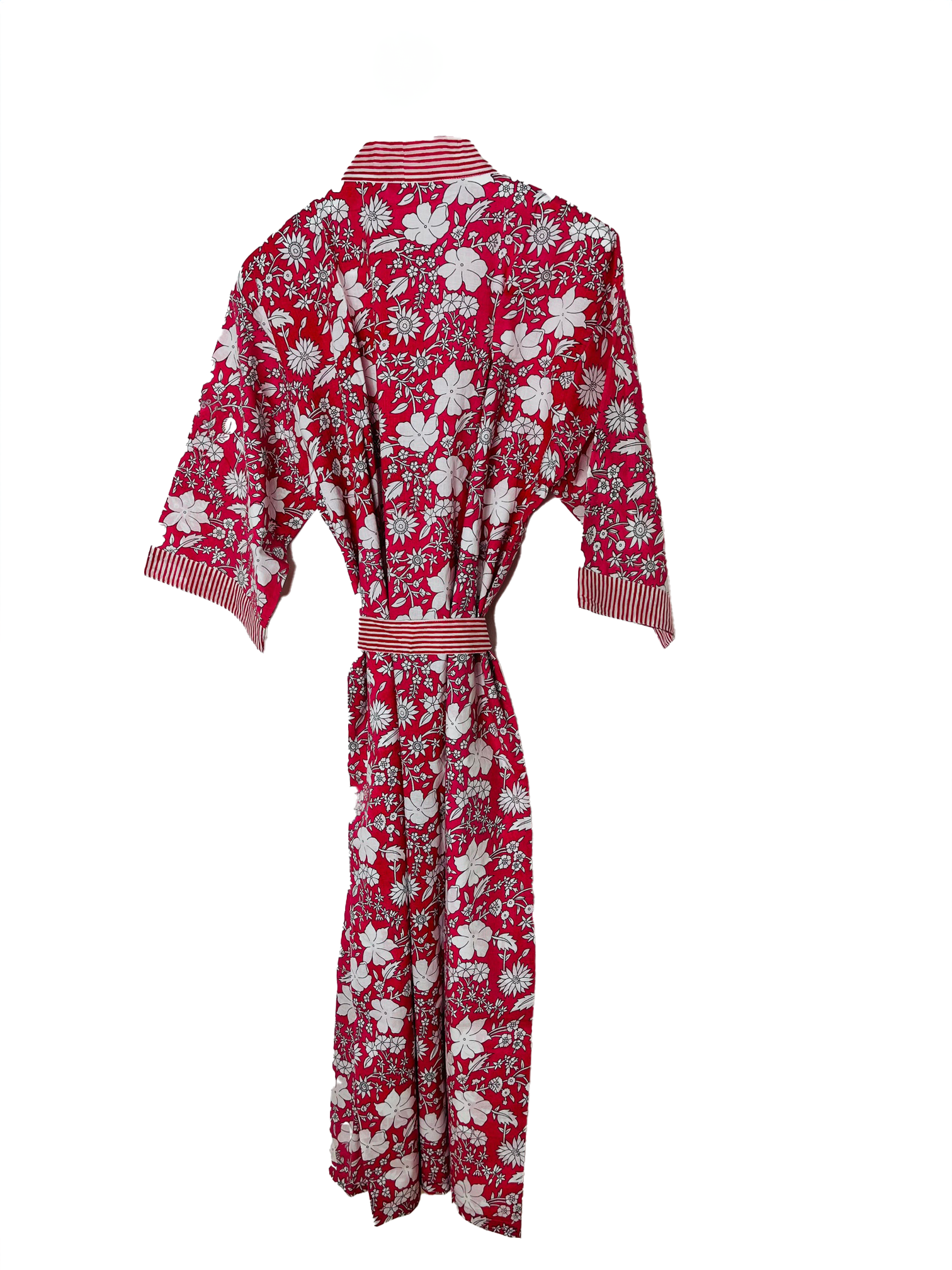 HAND PRINTED ROBE - ROSE PINK / WHITE