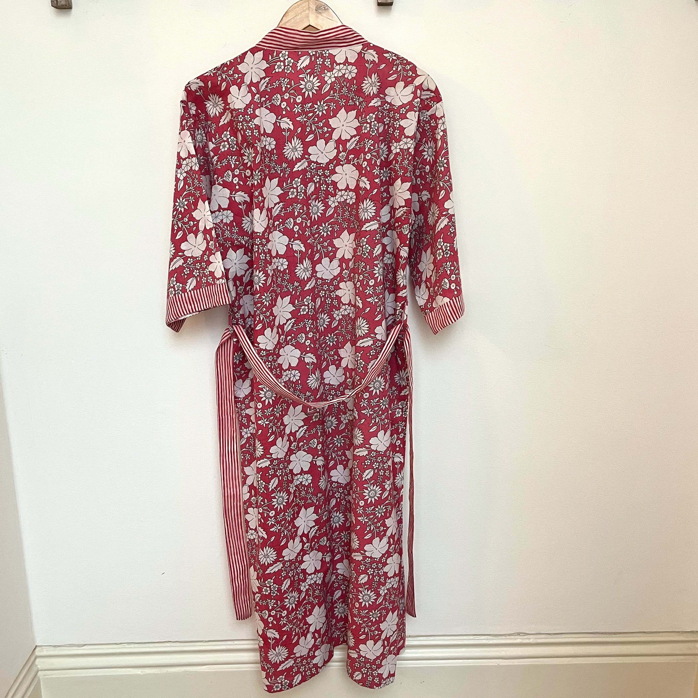 COTTON BLOCK PRINT KIMONO - ROSE PINK AND WHITE
