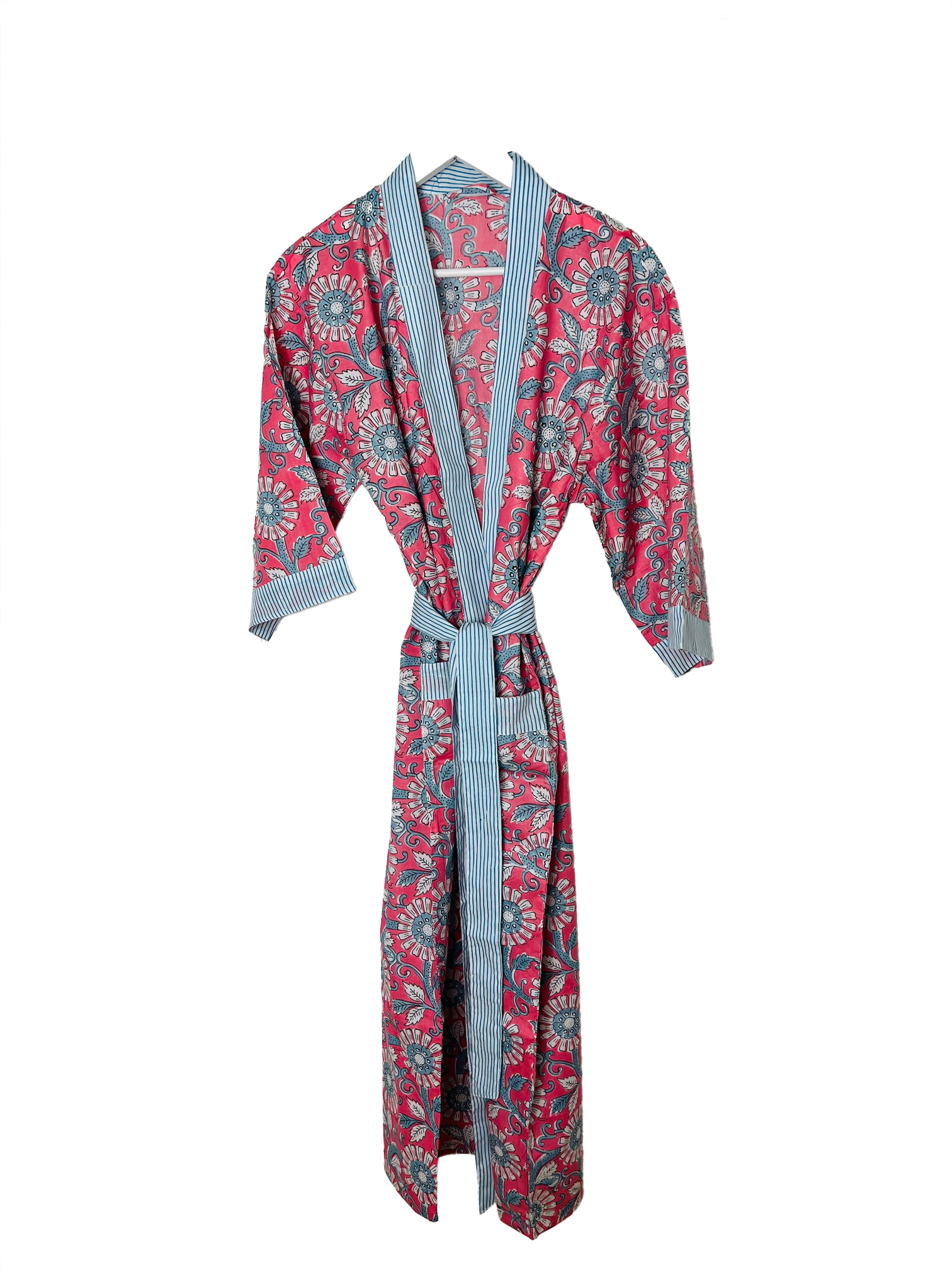 HAND PRINTED ROBE - ROSE/BLUE