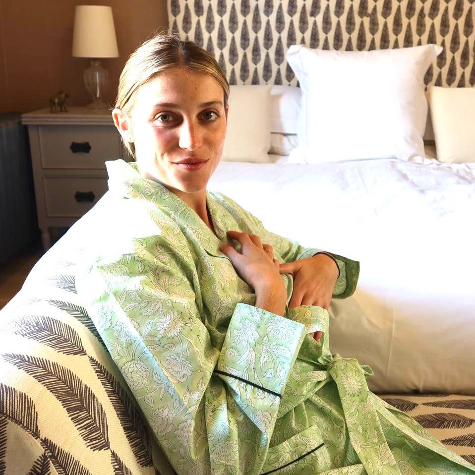 SIGNATURE COTTON ROBE - SAGE GREEN