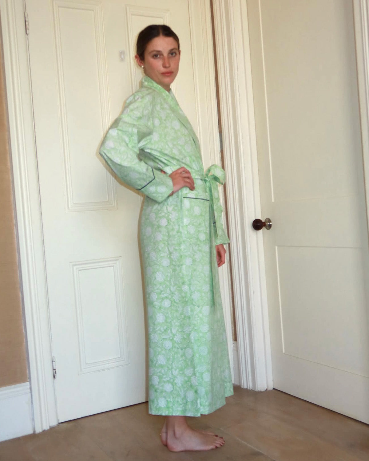 SIGNATURE COTTON ROBE - SAGE GREEN