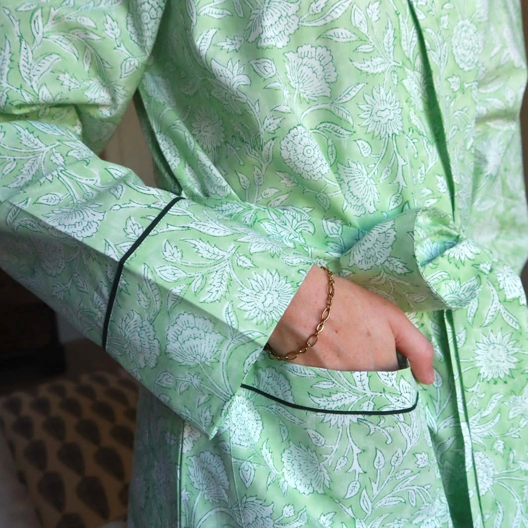 SIGNATURE COTTON ROBE - SAGE GREEN