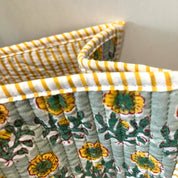 COTTON TOTE BAG -YELLOW FLOWER AND YELLOW STRIPE