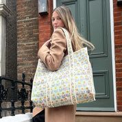 COTTON TOTE BAG -YELLOW FLOWER AND YELLOW STRIPE