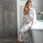 COTTON BLOCK PRINT KIMONO - WHITE AND PINK FLOWER
